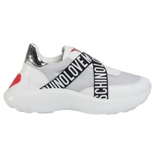 LOVE MOSCHINO Logo Women's White Chunky Slip On Sneakers Leather Logo Band Sz 38